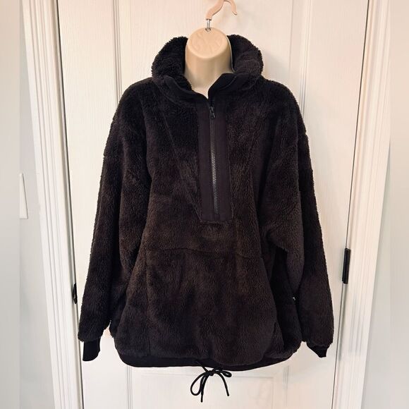 JOY LAB Soft & Cozy 1/4 Zip Black Fleece Drawstring Bottom Pullover! - Picture 5 of 7